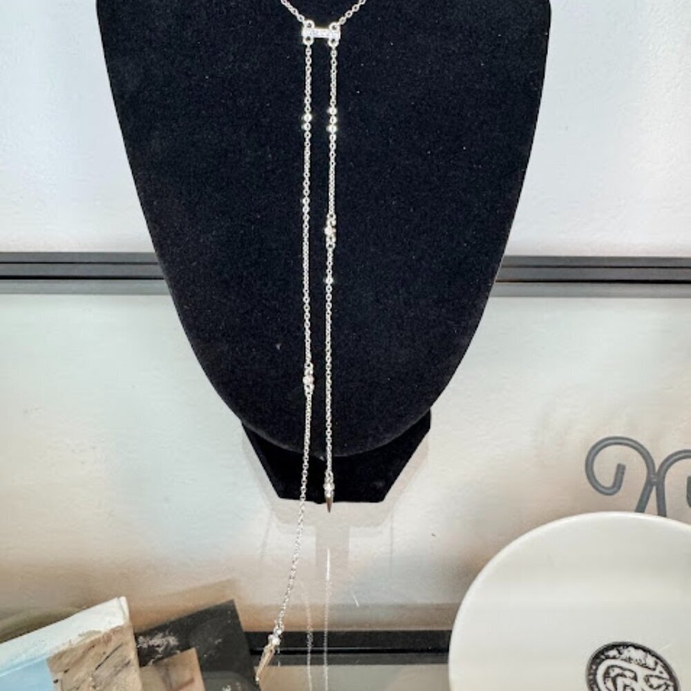 NWT Ettika Bar Double Hang Y Necklace Silver - Picture 2 of 6